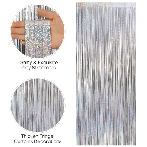 Image of 2 Pack Fringe Curtains Backdrops, Foil Fringe Curtains, Door Streamers for Birthday Wedding Bridal Shower Holiday Graduation Party Decorations, Photo Booth Backdrops, Glitter Silver
