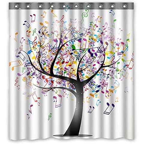 FMSHPON Multi-color Music Note Tree Creative Waterproof Polyester Fabric Shower Curtain 66x72 inches Cover