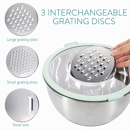 Foto von Navaris Edelstahl Schüssel Schale mit Deckel - 2x Rührschüssel Salatschüssel - inkl. 3x Reibe - Set Edelstahlschüssel Schüsselset in Mintgrün