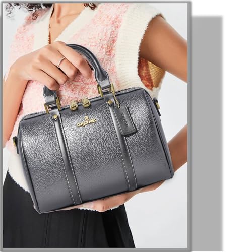 Image of Angel Kiss Women Satchel Purses and Handbags Vegan Leather Boston Barrel Bag Top Handle Shoulder Purse with Crossbody Strap | Vegan Leather