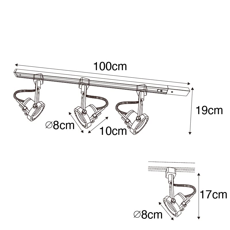 QAZQA suplux - Faretto Industriale - 5 luce - L 286 cm - Nero - Industriale,Moderno - Soggiorno I Camera da letto I Sala da Pranzo I Cucina