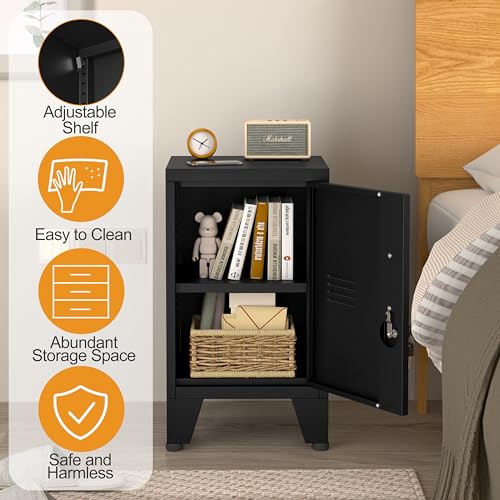 Image of 24.5 inchH Metal Locker Storage Cabinet with Lock - Small Lockable Employees Locking Cabinet Steel Locker Adjustable Shelf & Feet, Single Door Lockable Cabinet for Home, School, Office, Gym (Black)
