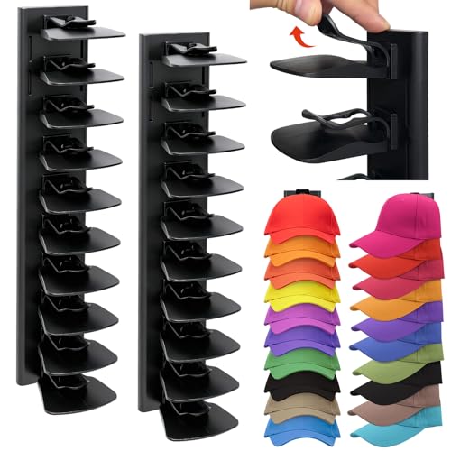 VISRIE Hat Organizer for Baseball Caps 2 Pack, Hat Rack for Wall Hold Up to 40 Hats, Strong Adhesive...