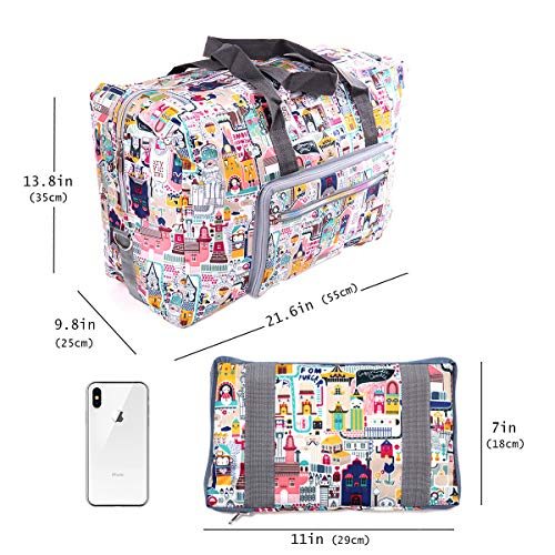 Large Foldable Travel Duffle Bag For Women Girls Cute Floral Weekender Overnight Carry On Checked Luggage Bag Hospital Bag Tote Handbag Shoulder Bag For Kids (castle)