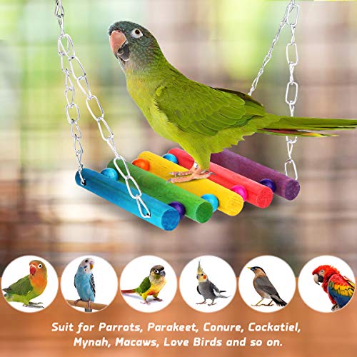 BYZESTY Vogelspeelgoed, set van 17 houten vogels, speelgoed met landingsplaats, vogelkooi, accessoires voor parkieten… - Afbeelding 7