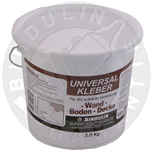 Bindulin Universalkleber 3 kg Eimer, Synthetischer Kautschuk, Dickflüssig, Klar, Stark, Universalkleber für Fliesen, Holz, PVC, Styropor