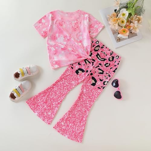 Image of OLMRJKD Kid Toddler Girl Clothes Outfits Short Sleeve Butterfly Top Flared Leg Pants Summer Clothing Set
