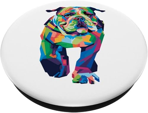 Miniatura 2 de Colorido retrato de arte pop de bulldog inglés  Bulldog británico PopSockets intercambiables PopGrip