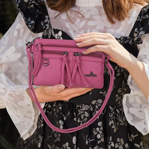 Image of Angel Kiss Small Crossbody Bag for Women Leather Crossbody Purse Triple Compartments Cell Phone Purse Shoulder Bags for Women