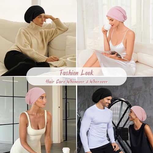 Image of ZHENSILK Silk Bonnet for Sleeping Women, Adjustable Silky Satin Lined Sleep Cap, Silk Hair Wrap Slouch Beanie Hat