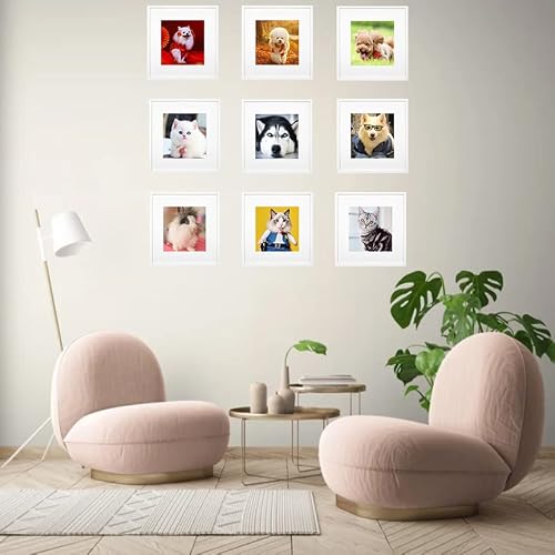 Happy Reunion Picture Frames 8X8 Set Of 9, Square Photo Frames For Wall Decorative, Photo Tiles For Display Pictures 5X5 With Mat Or 8X8 Without Mat (8X8, White - 9 Pcs) #TOP1