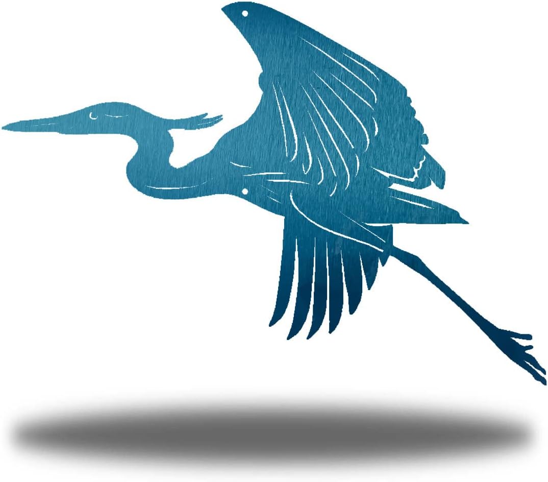 Riverside Designs Heron Coastal Beach Outdoor Metal Wall Art | Made in USA | Multiple Colors and Sizes (Blue, 18" L x 12.5" W)