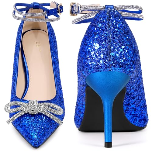 Perphy Rhinestone Bow Glitter Pointed Toe Stiletto Heel Pumps for Women4