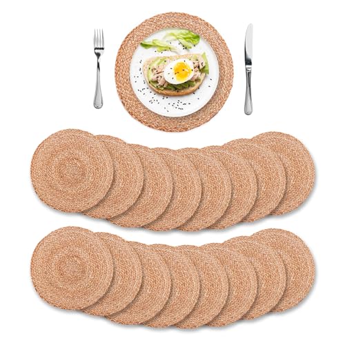 Image of Eco Crave Natural Jute Placemats Set of 16, Round Woven Table Mats, 13 Inch Rattan Charger Plates, Bulk Set for Weddings, Parties & Events