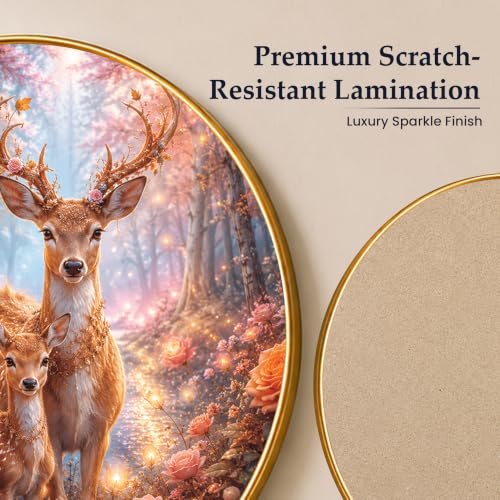 Image of PAINTINGMANTRA Golden Deer Family Vastu Framed Wall Art Painting For Living Room, Symbol of Prosperity, Family Harmony Wildlife Poster with frame for Wall, Decoration item for bedroom & Home, 23 Inch