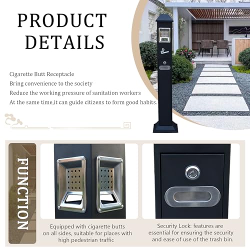 Image of Outdoor Commercial Metal Trash Can, Standing Metal Receptacle,Heavy Duty Weatherproof Lockable Disposal Container with Removable Inner Bucket for Patios, Gardens, Hotels, Pubs, Offices