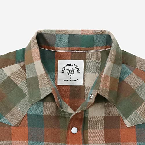 Dubinik® Flannel Shirt for Men Western Cowboy Pearl Snap Shirts for Men Long Sleeve Vintage Buttons Down Plaid Shirt - Image 3