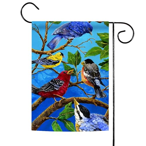 Toland Home Garden Pássaros em azul 32,5 x 45,7 cm Bandeira de jardim decorativa colorida de pássaro de verão
