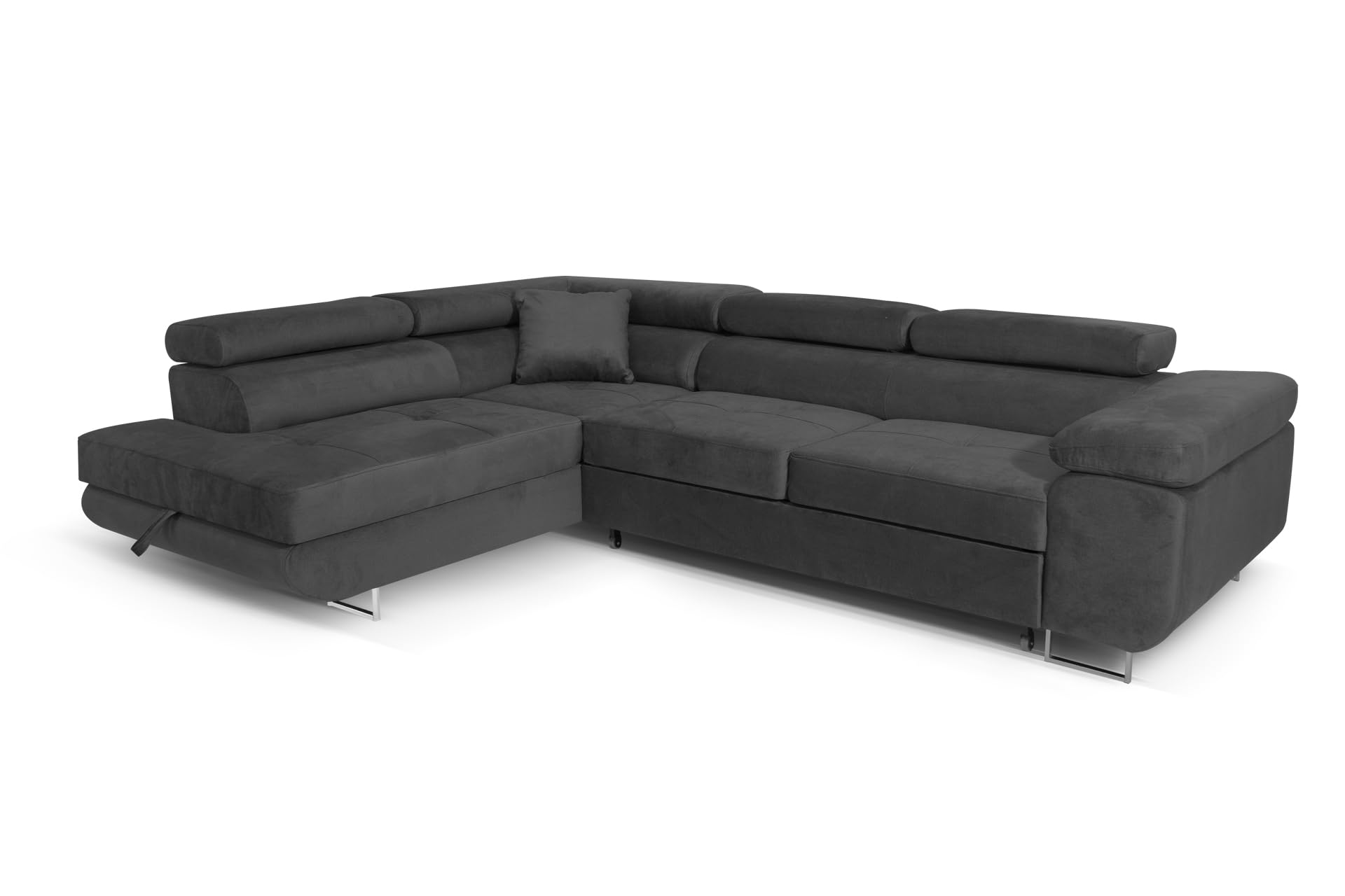 Ecksofa Aller L-Form mit Schlaffunktion und Bettkasten in Jasmine, Links Ottomane (Dunkelgrau)