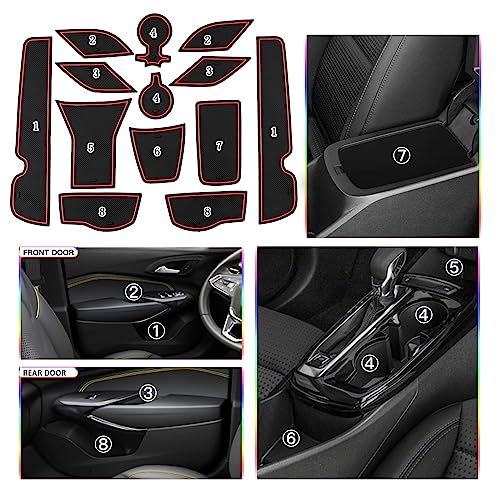 Image of SKTU 2024 2025 2026 Chevy Trax Door Slot Mat for 2024 2025 2026 Chevrolet Trax (LS,1RS,LT,2RS,ACTIV) 14PCS Fit 2024 20256 2026 Chevy Trax Accessories Door Compartment Cup Center Console Liners (Red)
