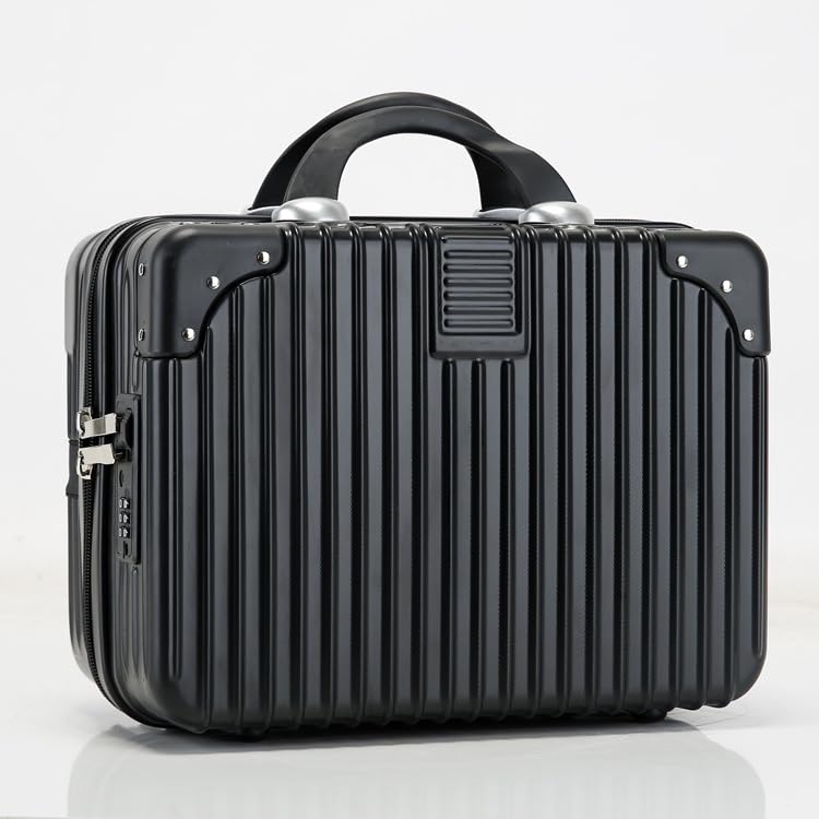 Image of Portable Hard Shell Cosmetic Bag Travel Case, Small Travel Hand Luggage with Elastic Band, Mini Abs Carrying Makeup Case Suitcase (B-Black)