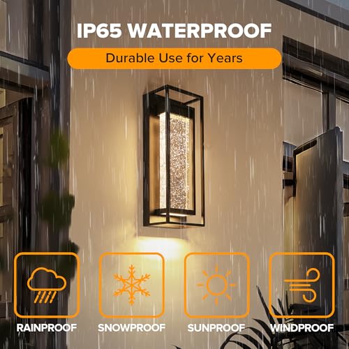 Image of LUTEC 2 Pack Outdoor Wall Light Fixtures, 5 Color Temperature Porch Light Wall Sconce with Crystal Bubble Glass,Waterproof Outdoor Wall Lanterns, Modern Outside Lights for House Front Door Garage