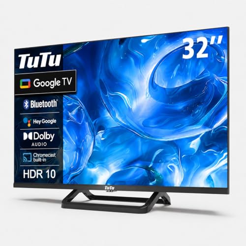 TuTu TUG32HQ1C Smart TV 32 Pouces (80 cm), Google TV avec WiFi, Bluetooth, Triple Tuner(DVB-C/S2/-T2), Google App Store, Molotov, Netflix, Prime Video,...
