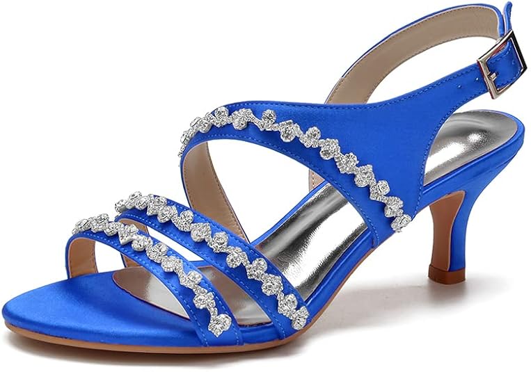 Ladies Sparkly Diamante Open Toe 6cm Mid Heel Sandals, Blue :  Amazon.com.be: Fashion