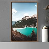Framed Canvas Wall Art Mountain Lake View Global Landscape Mountain Multicolor Photography Relax/Calm - 16x24 inches