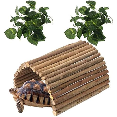 Hamiledyi Extra Large Wooden Reptile Hideout Bearded Dragon Bendy Bridge Climbing Ladder Hiding Hut Reptiles Hide Cave Habitat Decor for Lizards Gecko Spiders Snakes Tortoise(L:20" x 11.8") Cover