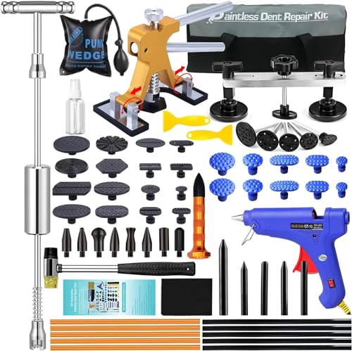 Manelord Car Dellen Reparaturset, Auto Dellen Reparatur Ausbeulwerkzeug Einstellbare Breite Golden Lifter, Gleithammer und Metall Brücken Abzieher für Fahrzeug Dellen Entfernen