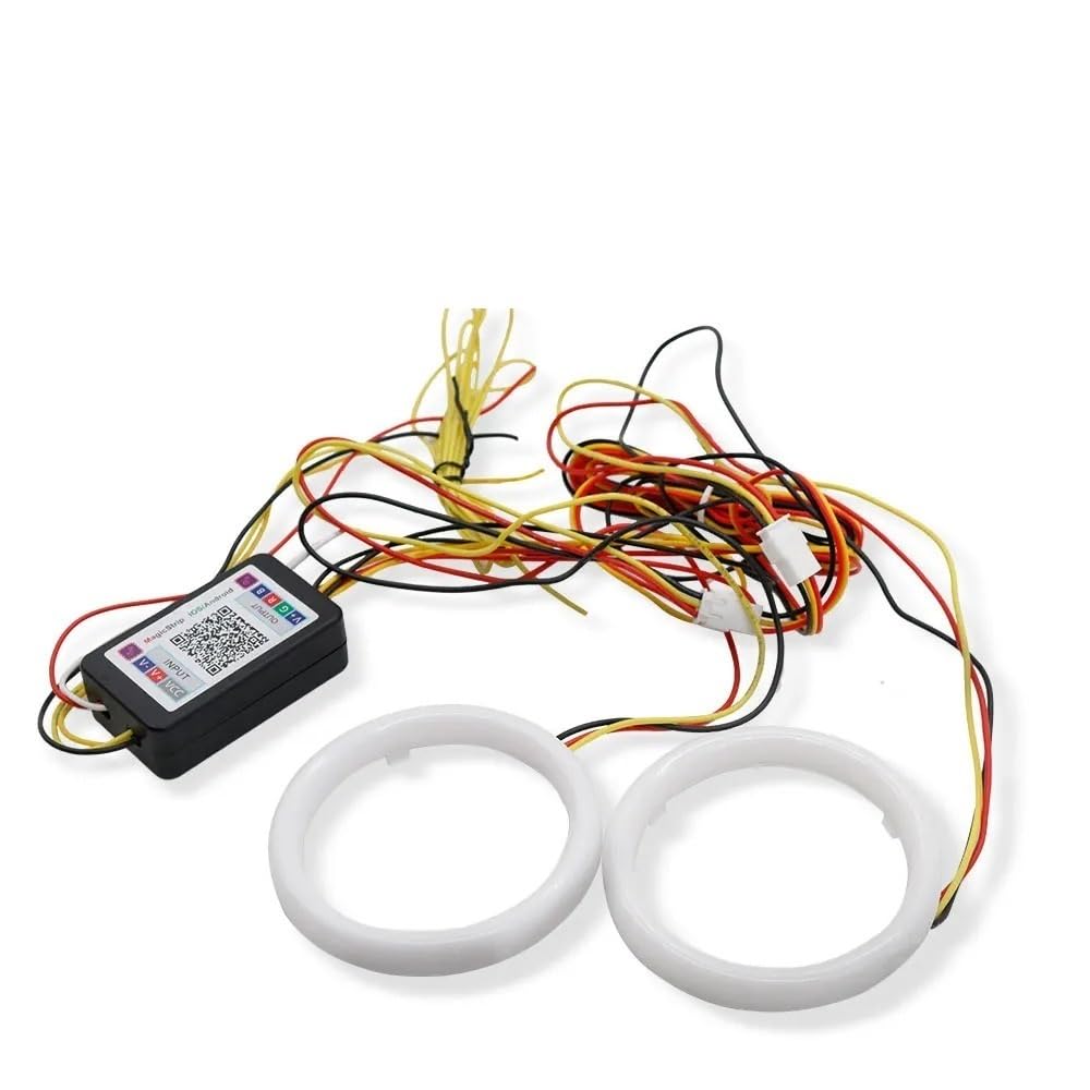 Generisch Angel Eyes Tagfahrlicht Einfache Montage 2pcs rgb+gelbe Bernstein Blinselfunktion Engel Augen Halo Ring Bluetooth App Car UTV Motorrad DRL Scheinwerfer dekoratives Licht(80mm)