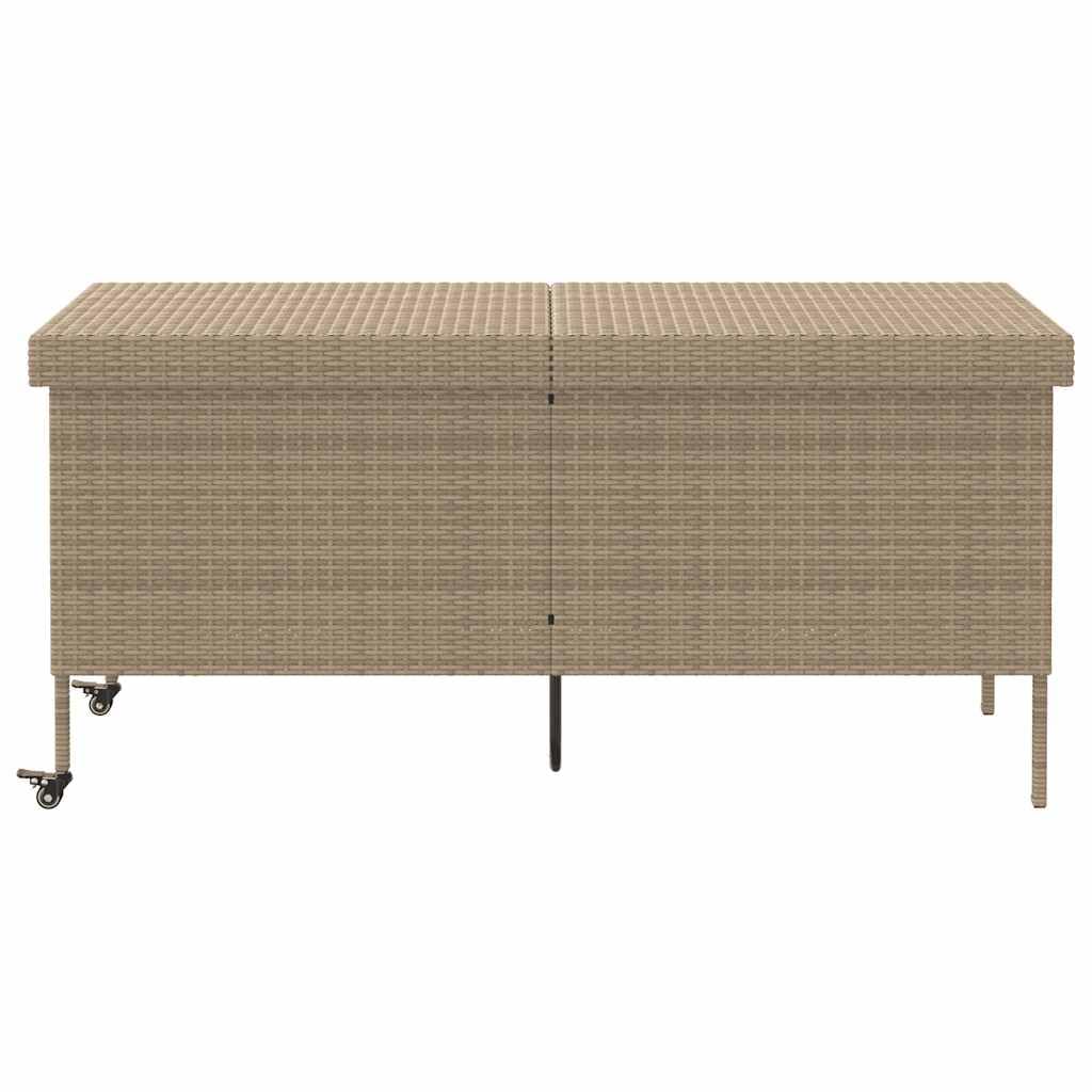 IKAYAA Baúl de Exterior Ratán PE con Ruedas, Baúl de Almacenamiento Exterior XXL, Caja de Almacenamiento con Bolsa, Arcón de Almacenaje para Patio Jardín, Beige 160 x 55 x 75 cm