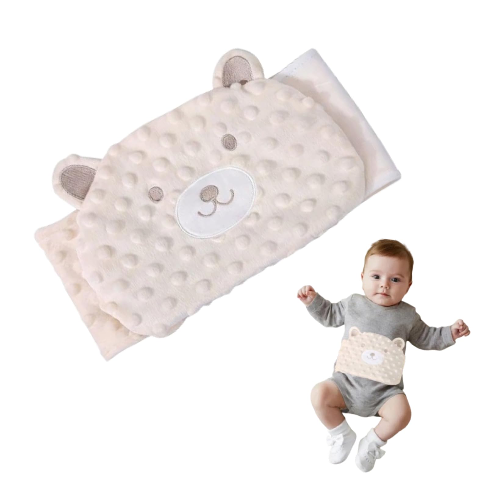 Bouillotte Bebe Anti Colique,Ceinture Anti Colique Bebe,Doublure en Haricot Rouge,Idéale Pour Les Maux De Ventre Et Les Ballonnements,Chauffant et Lavable,Blanc Cassé
