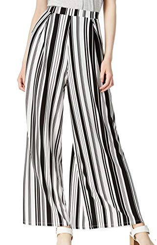 Bar III Womens Striped Pull On Wide Leg Pants B/W XL Black