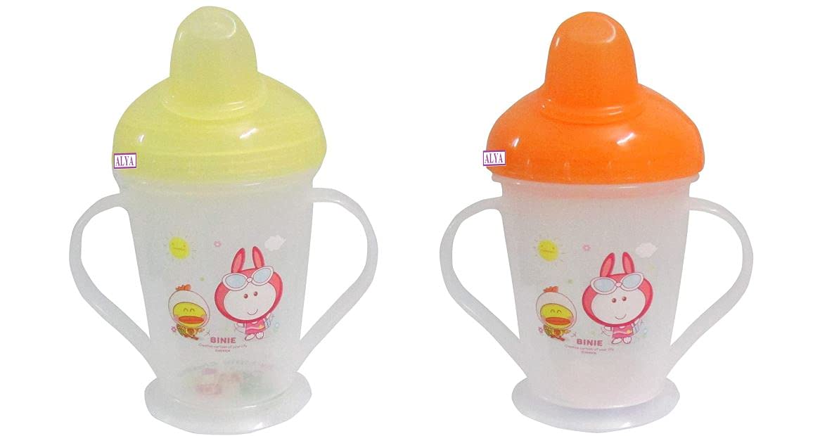The Cheeky Kidzz Baby Feeding Sipper Unbreakable Plastic Bottle Cup/Mug Learning Sippy BPA Free 200ml Spout Sipper Bottle And Anti Spill Sippy Cup For Toddlers/Infants/Babies(ORANGE-YELLOW; 4 Months+)-image-48
