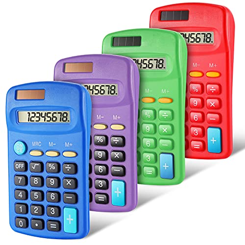 Pocket Size Calculators with 8-Digit LCD Display, Battery Solar Dual Power, Cute Electronic Calculators Basic Handheld Calculators Colored Business Calculators for Home Office School (4)