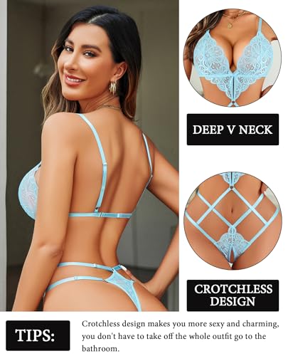 Image of Avidlove Women Lingeries Deep V Teddy Lingerie Sexy Lace Bodysuit Cut Out One Piece Mini Babydoll