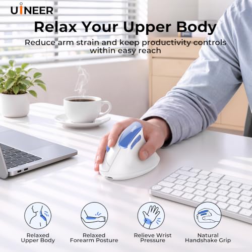 Uineer Vertical Ergonomic Mouse, Wireless Bluetooth Mouse, 3-Device,Quiet | Rechargeable multi-device wireless Bluetooth mouse, ergonomic vertical design relieves wrist fatigue, 4-level DPI up to 2400 - image 3