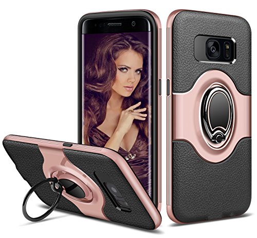 ELOVEN Ring Holder Series for Galaxy S7 Edge Case with Metal Ring Kickstand Dual Layer Back Bumper Antiscratch Shockproof Nonslip Grip Protection for Samsung Galaxy S7 Edge, Rose Glod
