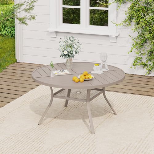 Image of VICLLAX 47.2 inch Round Outdoor Table, Patio Dining Table for 6 with Umbrella Hole for Garden Lawn Deck Backyard, Sandshell
