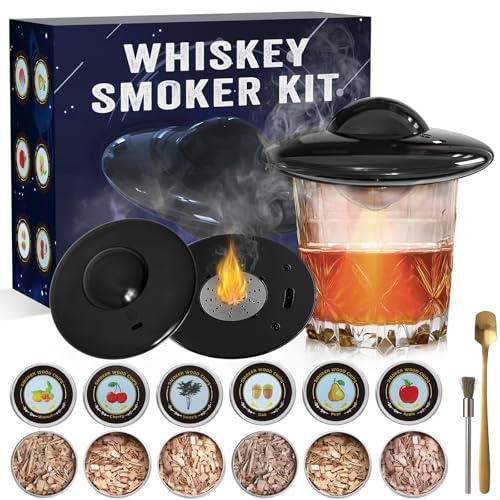 Electric Whiskey Smoker Kit with 6 Flavors Wood Chips, Cocktail Smoker Kit Built-in Lighter, Rechargeable Smoked Old Fashioned kit Bourbon Smoker kit Bar Accessories Valentine's Day Gifts for Men