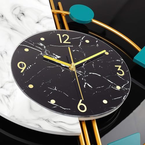 Image of RECTITUDE Large Silent Wall Clocks, Modern, Battery Operated, Non-Ticking for Bedroom Office Kitchen Home Metal Glass Decoration, Quartz Wall Watch for Indoor House, Living Room Decor (1) Clock BF337