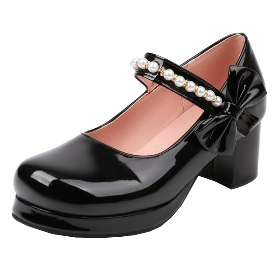 ひ Mary logo ribbon tops black andmary Chanel CC Ribbon Mary Jane Block Heels Black Patent 24C