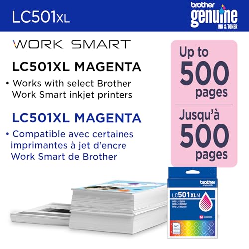 Image of Brother Genuine LC501XLM High Yield Magenta Ink Cartridge (for use with Work Smart 1260, 1360, and 1410 Printers)