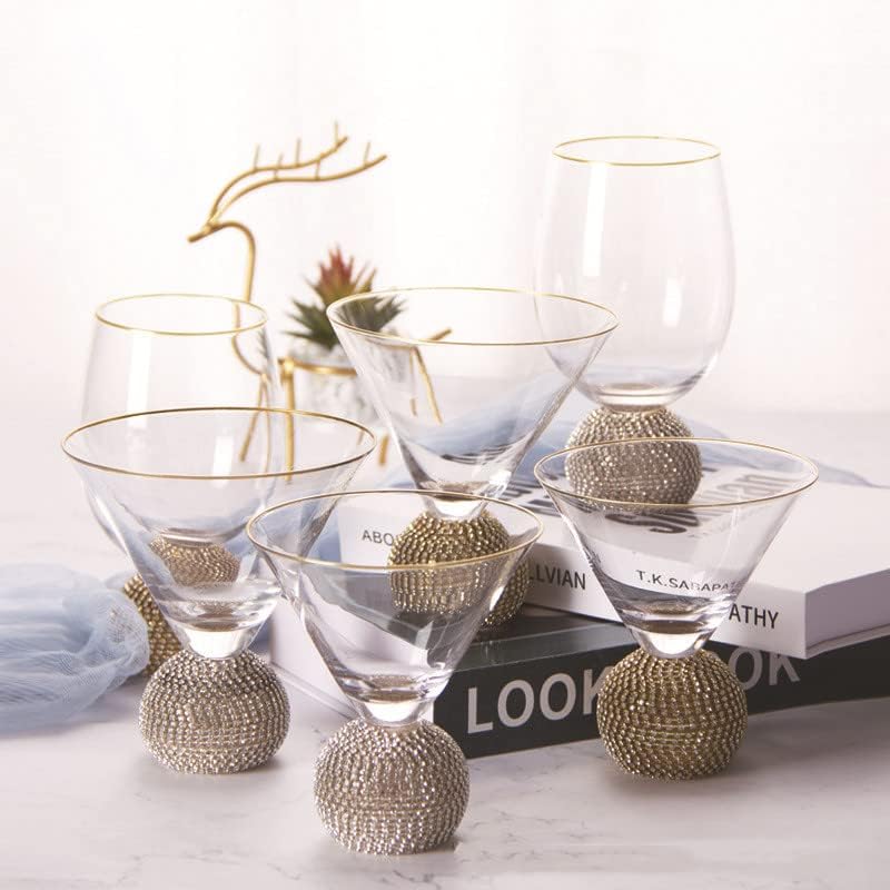 Miniatura 2 de Copas de vino, copas de martini, copas de vidrio hechas a mano, base de bola de cristal tachonada elegante, copas de champán copas de cóctel, copas