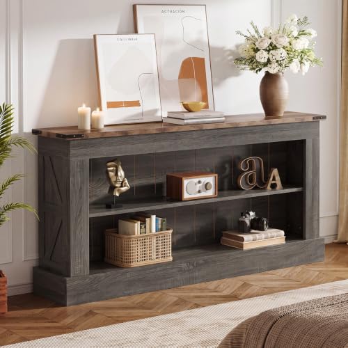 Image of Tribesigns Farmhouse TV Stand for 55-70 Inch TV, 63 inch Entertainment Center with Storage, Modern TV Console Table for Living Room, Bedroom (Gray and Brown)