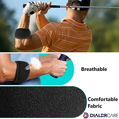 Image of DIALDRCARE Neoprene Elbow Brace For Tendonitis Pain Relief, Forearm Pain, Physical Therapy-Adjustable Elbow Strap Support With Compression Pad (Black) (2)