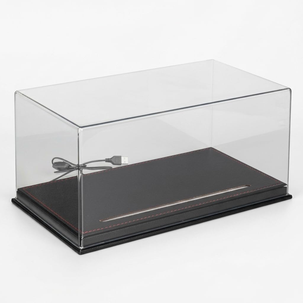 Vitrine für Modellautos 1:18 Acryl - Staubdichter Schaukasten mit LED Beleuchtung und USB-versorgung - für Modellbau , Schwarz