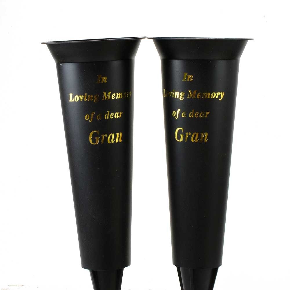 Angraves Black Set Of 2 Gran In Loving Memory Spiked Memorial Grave Flower Vases